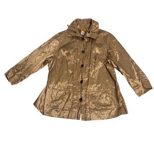 Ruby Rd Woman Metallic Gold Button Front Jacket Plus Size 16W Funnel Neck Ruched